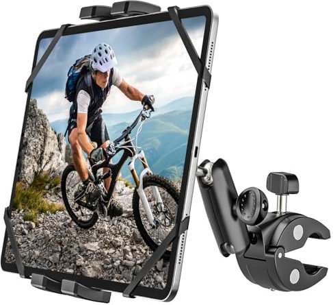 woleyi Soporte Tablet Motocicleta Bicicleta [Muy Estable y Duradero] Soporte Tablet Barco Bici Carretera Moto Carrito de Bebe Eliptica, Abrazadera Manillar Tubo para iPad, Galaxy Tab, Móvils, 4-13