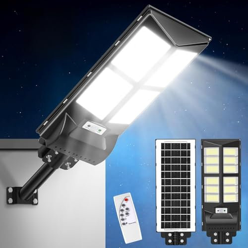 Lightasea 600W Solar Straßenlaterne, 60000LM 6500K Solar Wegeleuchte mit Bewegungsmelder, IP65 Wasserdichte Solarlampen für Außen mit Fernbedienung, Strassenlaterne für Hof, Garten, Parkplatz