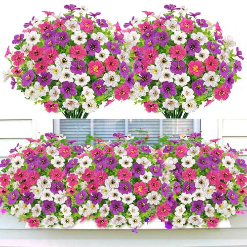 Yueshop 6 Bundles Artificial Flowers, UV Resistant Fake Silk Flowers Plants,Realistic Faux Plastic Flower Plant Outdoor Indoor For Hanging Baskets Planter Home Garden Porch Window Box Decoration
