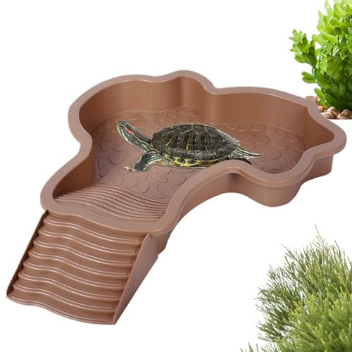 Plat d'eau pour Tortue De Piscine avec Rampe - Abreuvoir Piscine pour Chélonien Terrestre, Bassin De Bain pour Reptiles, pour Tortue, Léopard, Dragon Barbu, Hamster, Amphibien 35x28,5x4,3 Cm