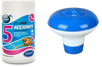 Pack Cloro 5 acciones minipiscina 1kg + Clorador 20gr