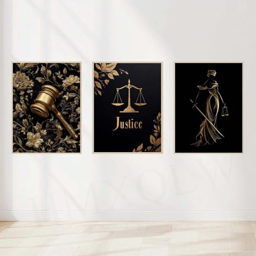 HMXQLW Leinwandbilder Lawyer Lady Justice Law Schwarzes Gold Bilder Waagen der Gerechtigkeit Poster Kunstdrucke Deko Ohne Rahmen,für Anwalt Büro Wanddeko (3X30X50CM,A)