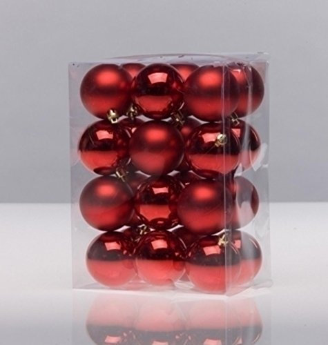 Shophaus24 24 Stück Outdoor Kunststoff Kugeln Weihnachtskugeln rot Glanz Matt Sortiert. Durchmesser 6cm