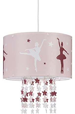 Relaxdays Hängelampe für Mädchen, Kinderlampe m. Ballerina Motiv, Pendelleuchte m. Stern-Mobile f. Kinderzimmer, rosa, 30 x 30 x 140 cm