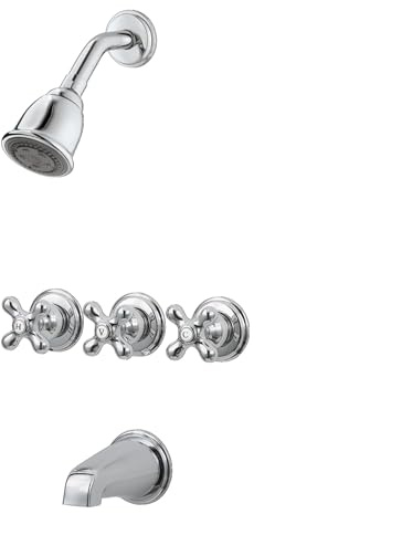 Pfister LG01-8CBC 3 Wannen- und Duscharmatur mit Kreuzgriffen aus Metall, 1,8 gpm, poliertes Chrom