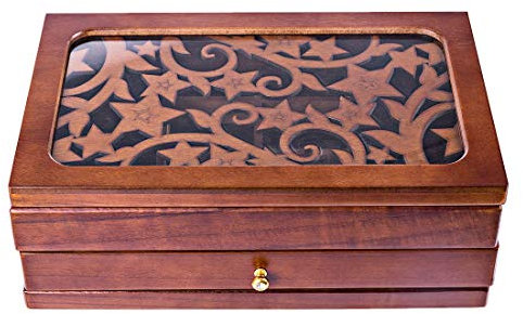 GODNECE Doppelschicht Schmuckkästchen Groß Holz Vintage Schmuckkoffer Damen/Mädchen