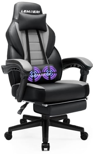 Sedia da gioco in stile corsa sedia ergonomica da ufficio con schienale alto in pelle PU design PC Gaming sedia regolabile altezza girevole con poggiapiedi, poggiatesta e supporto lombare (grigio)