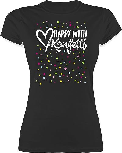 Shirt Damen - Karneval & Fasching - Happy with Konfetti - S - Schwarz - Silvester Tshirt 2022 Faschings-t-Shirt Faschings t-Shirt Happy+with+konfetti+Shirt Karnevals t- Shirts fassenacht Oberteil
