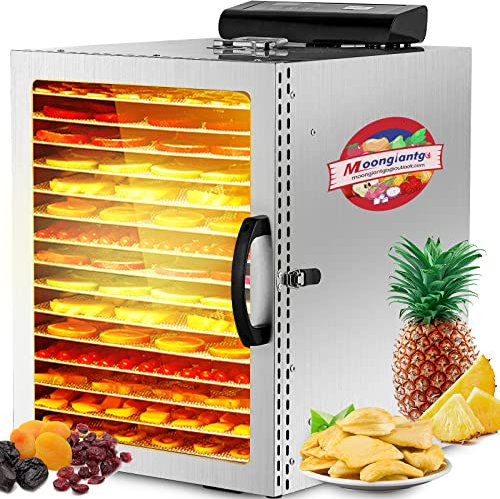 Moongiantgo Commercial Food Dehydrator 16 Trays 1000W Stainless Steel Beef Jerky Machine with 30-90℃ Temp Control, 24H Timer Electric Fruit Dryer for Herbs Pet Food Vegetables