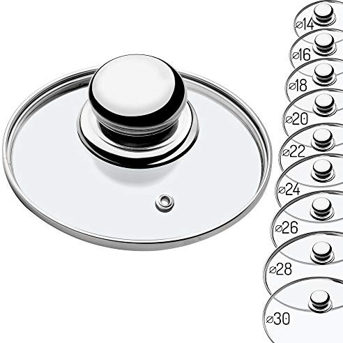 KADAX Glasdeckel mit Griff aus Stahl, hitzebeständiger Deckel für Topf ⌀14-30cm, Deckel mit Dampfloch, Universaldeckel in verschiedenen Größen, leichter Topfdeckel, spülmaschinenfest (16cm)