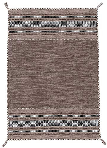 carpetfine Flachgewebeteppich Kelim Azizi Braun 60x110 cm | Moderner Teppich für Wohn- und Schlafzimmer