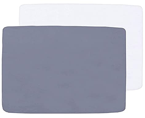 SPRINGSPIRIT Reisebett-Spannbettlaken, 2er-Pack, tragbare Spielardlaken, ultraweich, Pack n Play Bettlaken für Babys, 95 x 65 cm, Weiß und Grau, sanforisiert