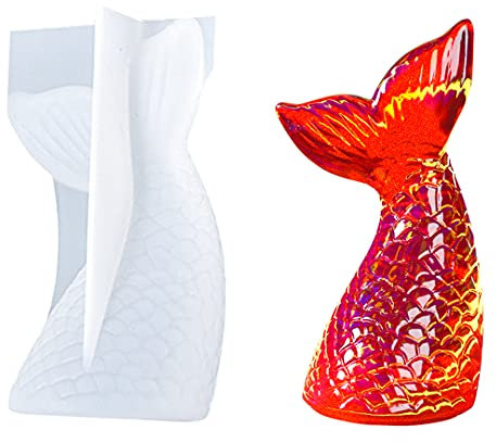 Zayookey Resine Epoxy Moule Sirène Queue Moulle Silicone Queue de Poisso 3D Moule à Bougie Casting Mermaid Tail Resin Mold DIY Savon Thème Marin (Fish tail)