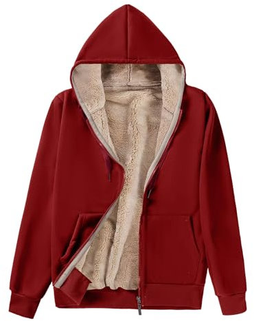 LBL Winter Warm Sherpa Fleece Jacket Women Full Zip Up Hooded Sweatshirt Jacket Coat Wine red L
