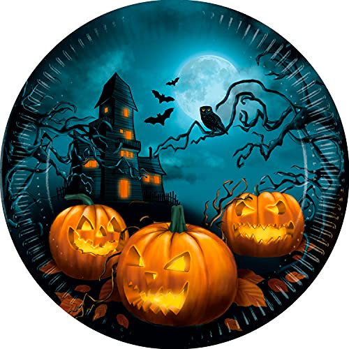 Procos 93449 - Party-Teller Halloween Sensations, Größe 23 cm, 8 Stück, Einwegteller aus Papier, Kindergeburtstag, Party-Geschirr, FSC® Mix