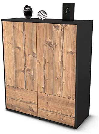Stil.Zeit Highboard Ida, Korpus anthrazit matt, Front Holz-Design Pinie (92x108x35cm), Push-to-Open Technik & Leichtlaufschienen