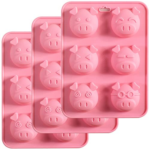 Newk Silikonform für Schweinchen, 3 Packungen mit 6 Mulden, Schweinegesicht, Emoticons, Ferkel, Kuchenformen für Gelee, Fondant, harte Süßigkeiten, Keto-Fettbomben, Harz