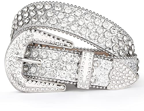 UnFader Damen Herren Strass Westerngürtel Bling Cowgirl Designer Diamant Nieten Gürtel für Jeans, A-weiß, L for waist size 32-37