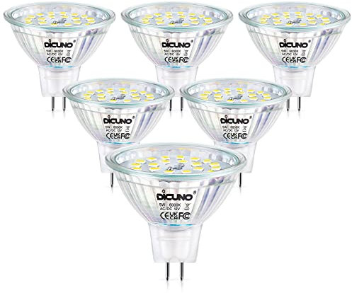 DiCUNO 5W GU5.3 LED Lampe, MR16 LED Spot dimmbar, Kaltweiß 6000K, 500LM, Ersatz für 50W Halogenstrahler, 120° Abstrahlwinkel, CRI85 Reflektorlampe, Einbaustrahler, 6er Set