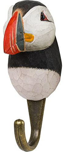 WILDLIFEGARDEN Wildlife Garden WG4799 Haken Papageitaucher - Handgeschnitzter Tierhaken aus Holz und Metall - Polartiersammlung