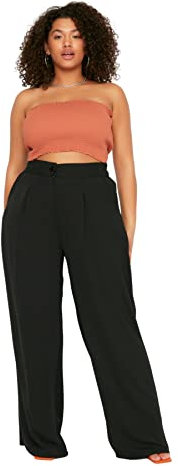 Trendyol Women High Waist Wide Leg Plus Size Trousers Pantalons, Black, 48 Femme