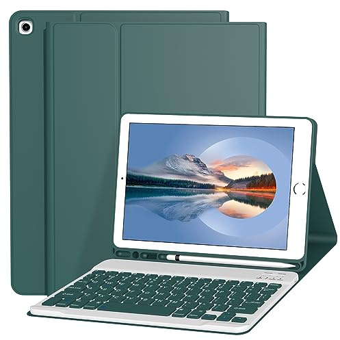 Divufus Funda de teclado para iPad de 9ª/8ª/7ª generación de 10.2 pulgadas [teclado inalámbrico desmontable magnético] [compatible con 3 sistemas] Funda con soporte para lápices para iPad 10.2