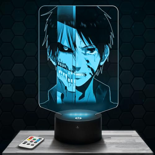 Nachttischlampe - Touch-Nachtlicht Manga - Eren Jaeger/Titan 3D-LED-Lampe Illusion, Geschenkidee Weihnachten Geburtstag Junge und Mädchen Nachttischlampe Kinder- oder Erwachsenenzimmer TOP
