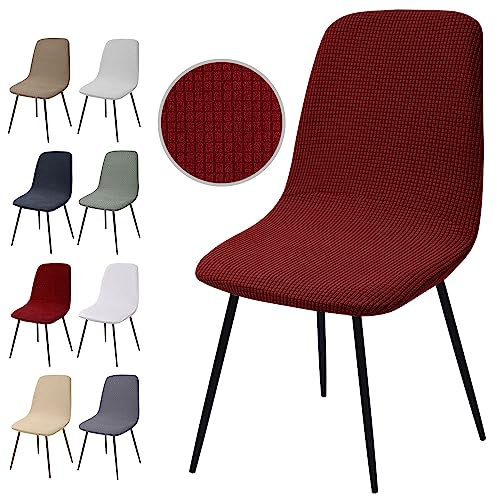 Stuhlhussen 4er Set, Stretch Stuhlbezug Jacquard Esszimmerstühlhussen Universal Stuhlhussen Abnehmbarer Waschbarer Stuhlabdeckung für Esszimmer,Hotel,Bankett,Hochzeit,Partys Deko(Y-Weinrot,4er Set)