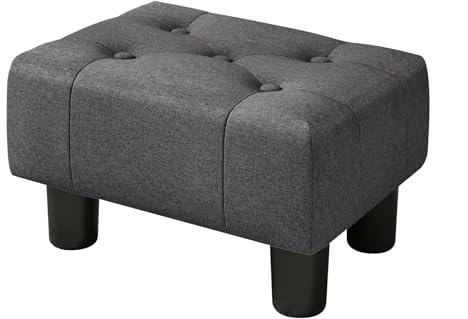 LUE BONA Fußhocker, Sitzhocker, Fusshocker, Polsterhocker Leinenoptik Klein Hocker mit Hoher Polsterung und Robusten Beinen, bis 100 kg belastbar, für Wohnzimmer Schlafzimmer Eingang, Dunkelgrau