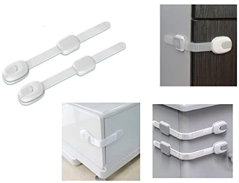S&D, Child Safety Cupboards Straps Door Locks for Cabinets Drawers Kitchen Toilet Fridge Baby Proofing Kit Easy Installation, Childproof Adjustable Lock No Drilling Required (Pack of 02)