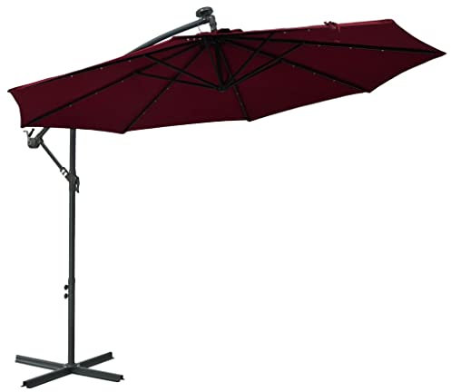 Blaugrüner Terrassenschirm mit Solar-LED-Leuchten – 9 Fuß großer Marktschirm mit Druckknopf-Kipp- und Kurbelliftsystem, ideal für nächtliche Unterhaltung
