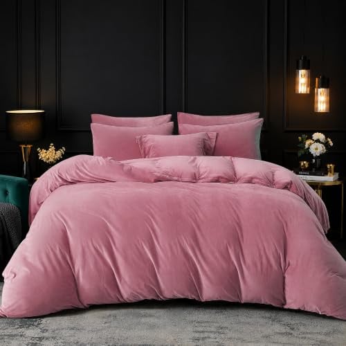 Luowei Plüsch Bettwäsche 220x240cm Fleece Winter Warme Bettwäsche 3-Teilig Rosa Kuschelig Weich 200 g/m² Fleece Bettbezug Set für kalte Nächte mit Reißverschluss und 2 Kissenbezüge 80x80cm