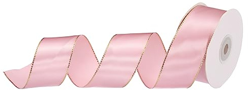 sourcing map Ruban de satin gros-grain de 4 cm de large avec bords dorés pour emballage cadeau, bouquet de mariage, rose
