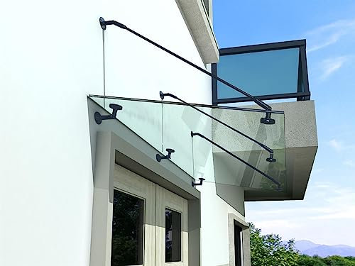 BuyLando.Shop - (Typ-7016) Glasvordach VSG Türdach Hausdach Pavillion Pergola Überdachung inkl Ral7016 Halter (Streben, 250x90cm Klarglas)