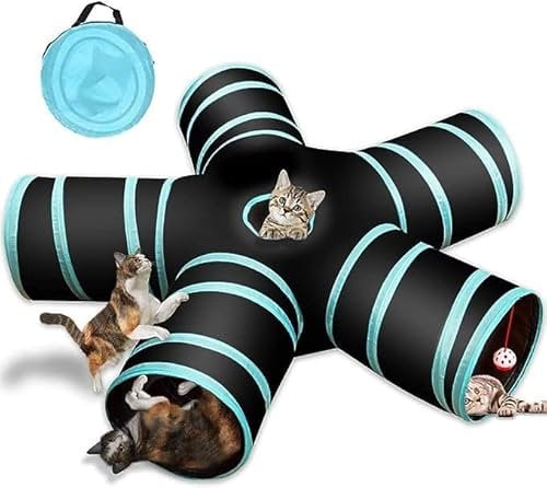 Cat Tunnel, Large indoor outdoor Collapsible Pet Toy Crinkle Tunnel Tube with Storage Bag for Cat, Dog, Puppy, Kitty, Kitten, Rabbit (5 way)