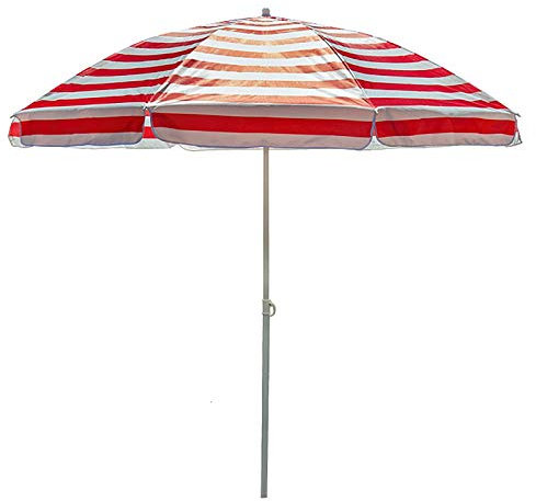 Parasol Parasol Petit Parasol de Plage Rayé (2m/6.5ft) avec Ancre de Sable, Parasol de Table de Marché de Patio Extérieur Portable Imperméable, Abri Soleil Rond de Balcon (Couleur : Rouge) Decoration