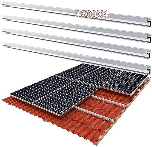 Sorlpv 1500mm Aluminium Montageschienen Set für PV-Modul, 1,5m Universal Aluprofil, Systemprofil, Befestigungsschiene Photovoltaik Montageset, Systemprofil für 4 Stück