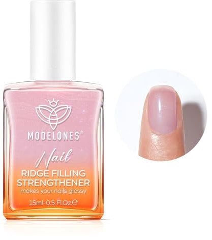 Modelones Smalto Rinforzante Unghie, 15ml Smalto Trattamento Rafforzatore per Unghie Deboli, Ripara e Rinforza Le Unghie Danneggiate- Glitterato Rosa