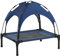 PawHut Erhöhtes Hundebett mit Baldachin, Haustierbett, Hundeliege Outdoor mit Dach, Atmungsaktiv, Taftstoff für Camping Dunkelblau 61 x 46 x 62 cm