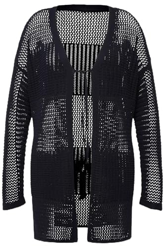 Ulla Popken Damen große Größen Übergrößen Plus Size Strickjacke, Lochstrick, Oversized, V-Ausschnitt Marine 46+ 829032130-46+