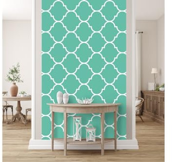 Glücksvilla - Designer-Tapete, selbstklebend (120 x 300 cm BxH) - div. Maße - Vliestapete XXL moderne Wand-Deko - Muster 21 Marokko - Farbe 18 Türkis - abstrakt geometrisch orientalisch