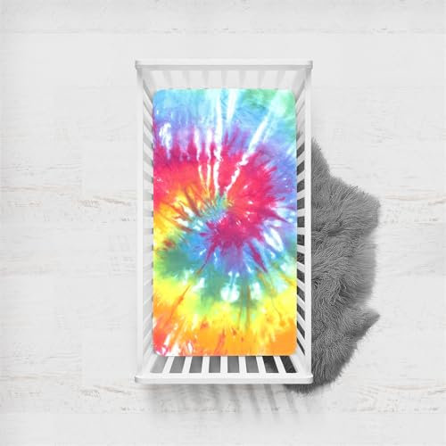 Odot Spannbettlaken für Kinderbett un Kleinkind Matratzen, Bunt Tie-Dye Muster Spannbetttuch Baby Bassinet Laken Matratzenschoner aus Mikrofase mit Gummiband (45x90cm,Farbe A)