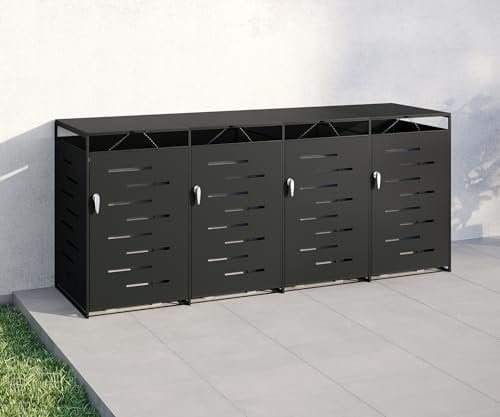 STEELSØN Diorus Mülltonnenbox 4er bis 240L abschließbar – Hochwertige Mülltonnenverkleidung für 4 Tonnen – Müllbox Stahl – Müllcontainer Schwarz - Mülltonnen Box wetterfest – Gerätebox mit Schloss