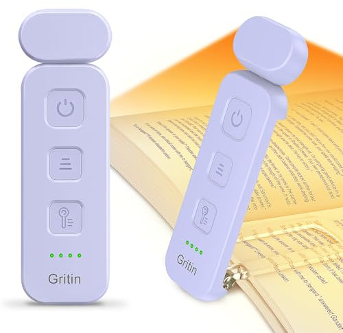 Gritin Leselampe Buch Klemme, Wiederaufladbare Buchlampe mit 7 LEDs, 3 Farbtemperatur & Stufenlos Dimmbare Klemmleuchte mit Extra 5 Helligkeitsstufen Modi, Lange Laufzeit Leselicht -Lila