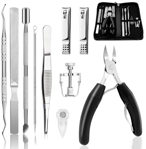 Ingrown Toenail Tool Kit (11PCS), Professional Toe Nail Clipper Set for Ingrown & Thick Nail, Stainless Steel Ingrown Toenail Kit, Surgery Grade Manicure Pedicure Tool by OOSOFITT
