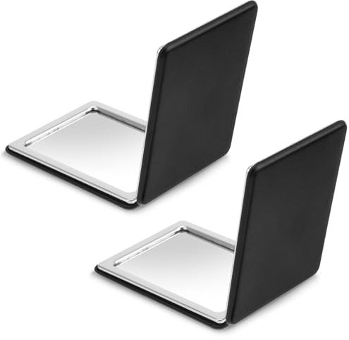 Dimeho 2 espejos compactos de piel sintética, mini espejo de maquillaje portátil, pequeño espejo de bolsillo cuadrado de doble cara plegable espejo de mano para bolsos, cartera, oficina, viajes,