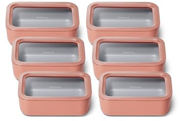 Caraway 6-Piece Glass Food Storage Set with Lids | 6.6-Cup Food Containers (6), Ceramic Coated, Non-Toxic, Non-Stick, Microwave Safe, Perracotta