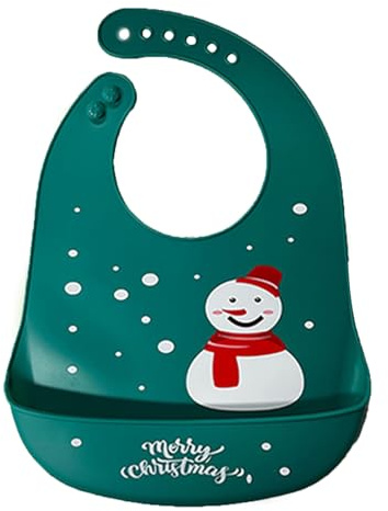 Weihnachten Baby Silikon Lätzchen, Baby Silikon Lätzchen mit Auffangschale, Einstellbares Silikonlätzchen, Wasserdicht, Abwaschbar, Weihnachten Baby Geschenke Christmas, für Neugeborene (Color 5)