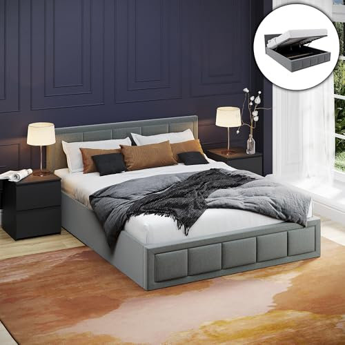 Vida Designs Vanita Ottoman Bed Frame Storage Lift Upholstered Fabric Bedroom Furniture, No Mattress (Light Grey, King Size 5Ft - No Mattress) (UKFR Certified)