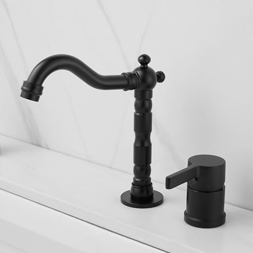 ZYCDP Mitigeur Lavabo 2 Trous Robinet Salle de Bain Noir, Robinet Salle de Bain bec Pivotant 360 Mitigeur Salle de Bain Laiton eau Chaude et Froide